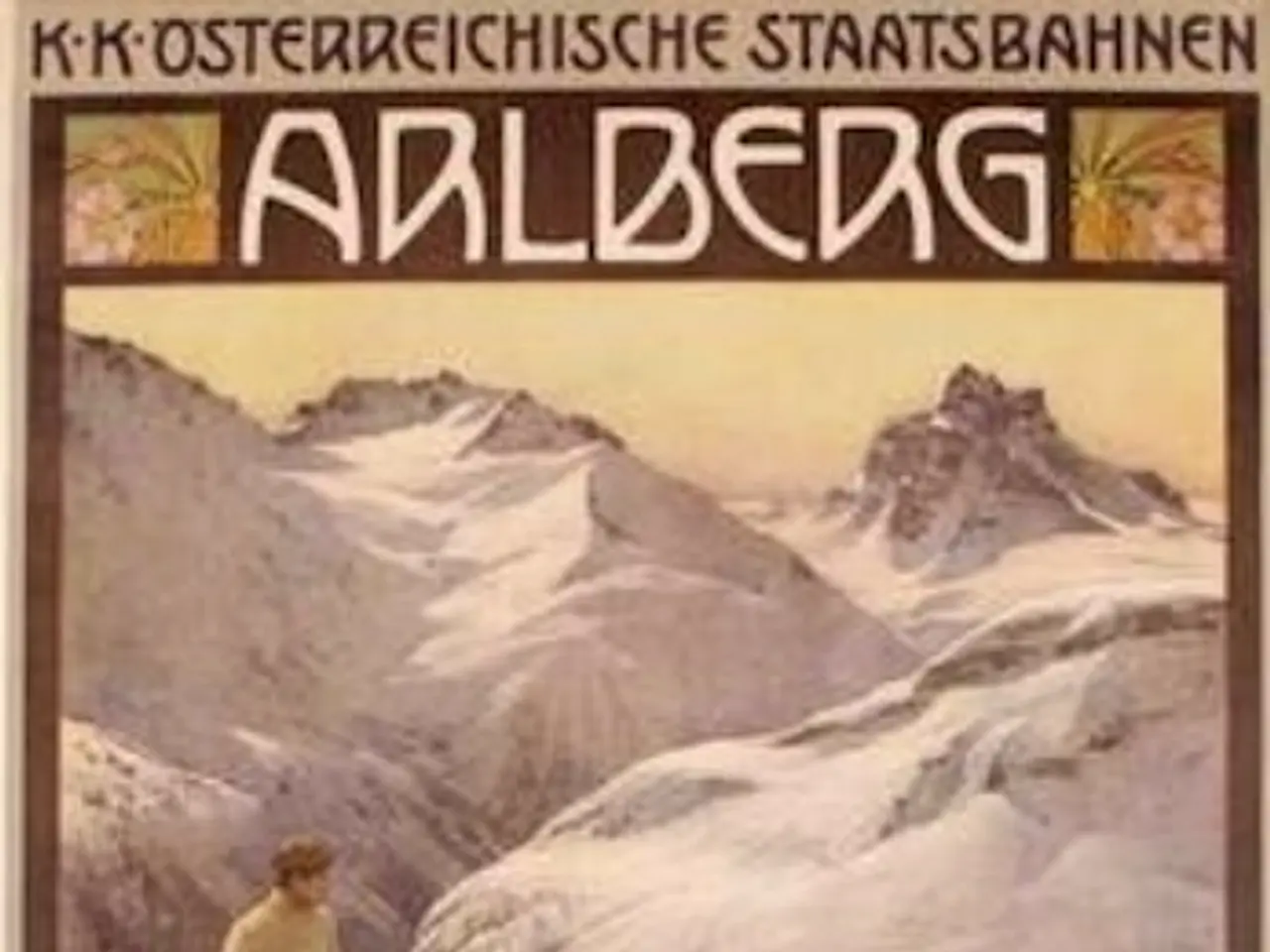 The image shows a poster advertising a winter sport in the Austrian Alps. It features a person on...