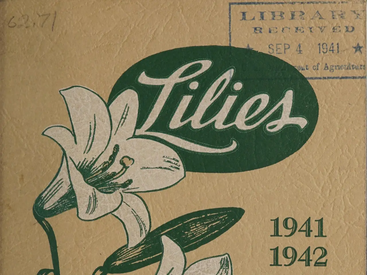The image shows a book with a picture of lilies on it, along with text that reads "Lilies for...