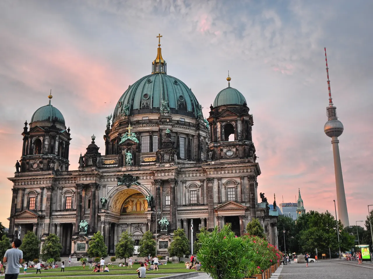The image shows the Berliner Dom in Berlin, Germany. It is a large building with windows, pillars,...