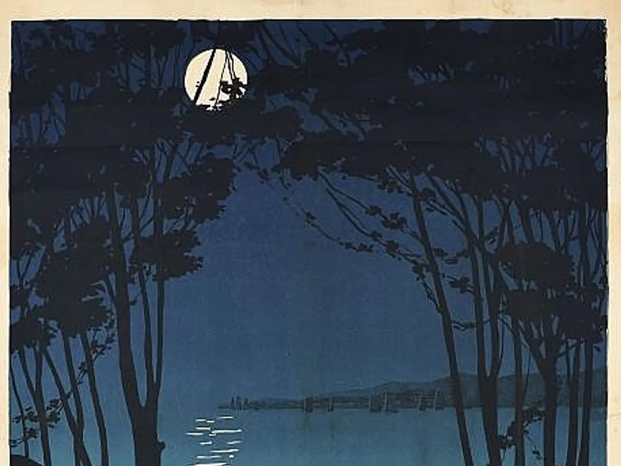 The image shows a poster advertising a bicycle ride in the woods, with two people riding bicycles...