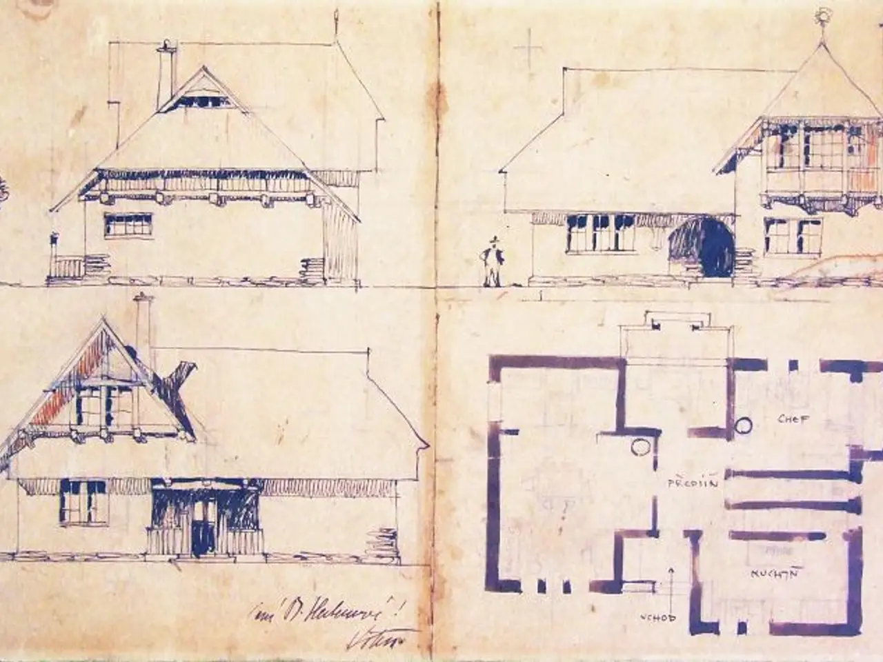The image shows a book with a drawing of a house on it, which is believed to be the original design...