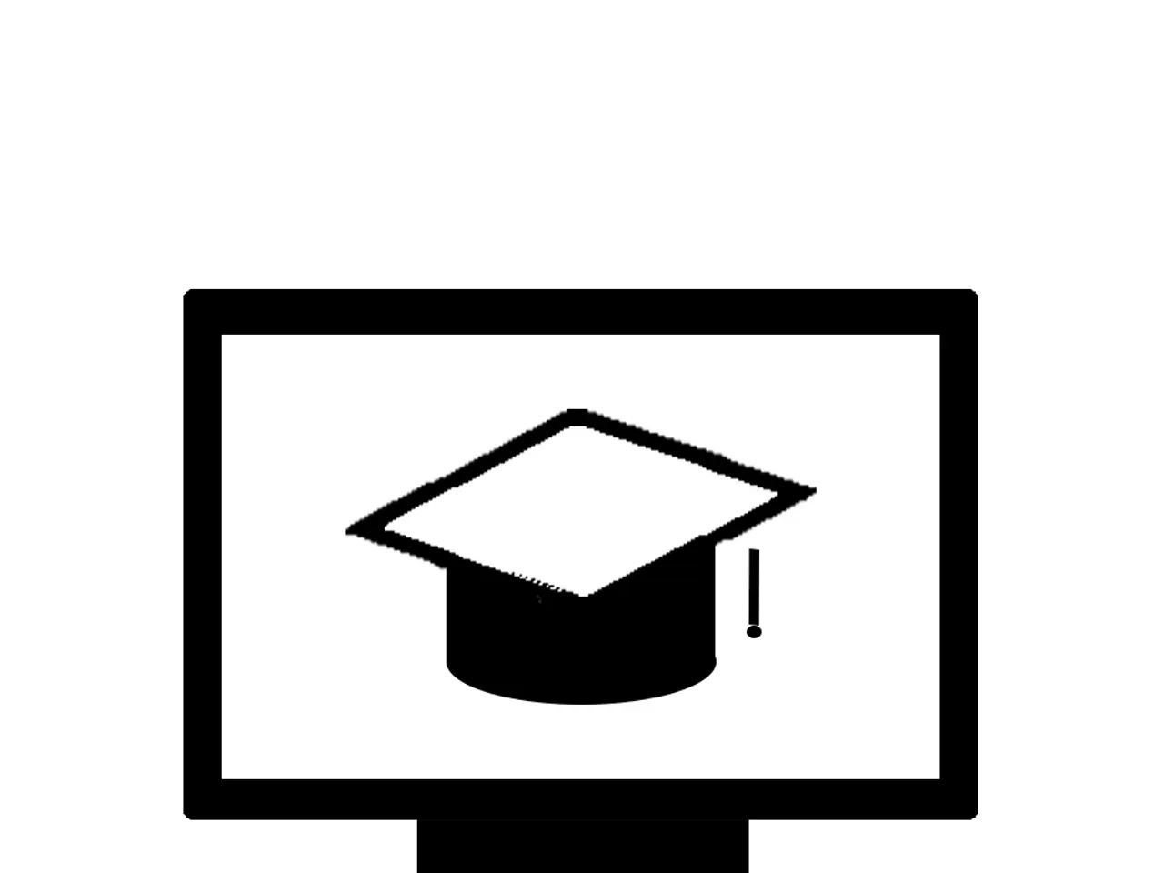The image shows a computer screen with a black and white graduation cap on it, symbolizing the...