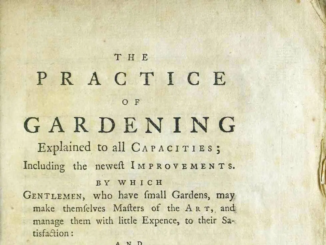 The image shows an old book with the title "The Practice of Gardening Explained to All Capacities"...