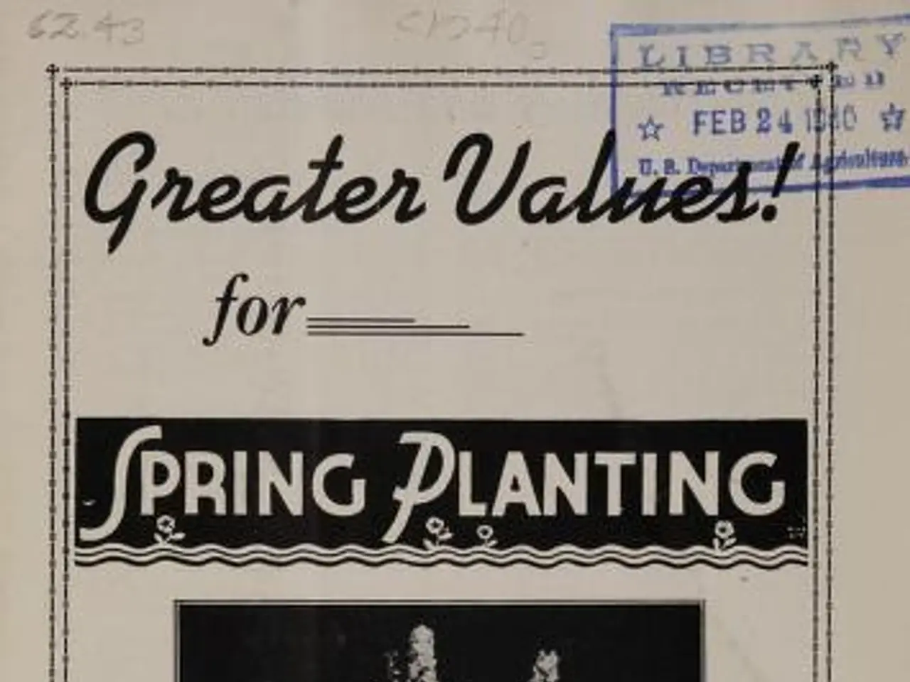 The image shows a paper with a picture of a flower and text that reads "Greater Values for Spring...