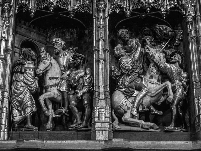 Massive equine sculpture fabricated by JVA Bremen adorns the balcony of Goetheplatz theatre, as...
