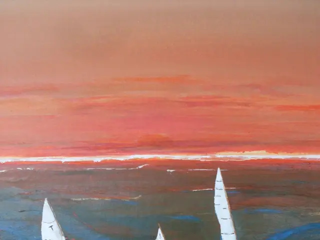 This picture is consists of a portrait, which consists of ships on the water.