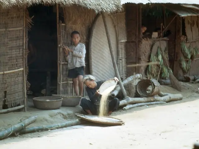 In the center of the image there is a lady wearing a black color dress holding a basket in her...