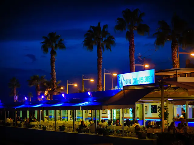 This image is taken during night time and in this image we can see a restaurant. We can also see a...