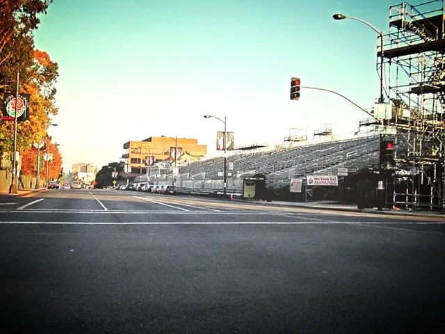 In the image there is a road and on the right side there is a traffic signal pole, beside that pole...