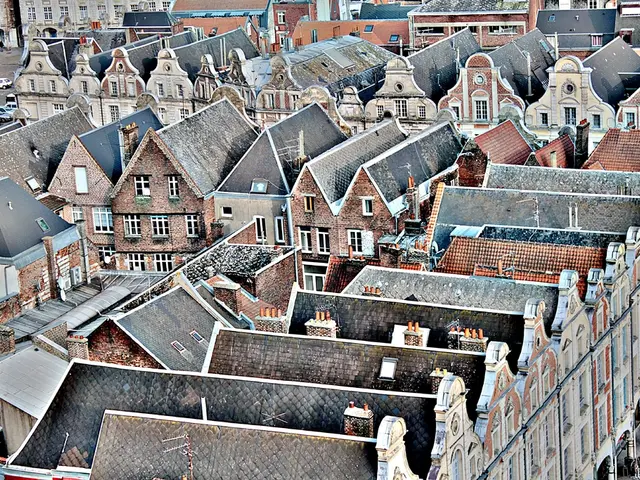 In the picture we can see full of house buildings and in the background we can see a path near the...