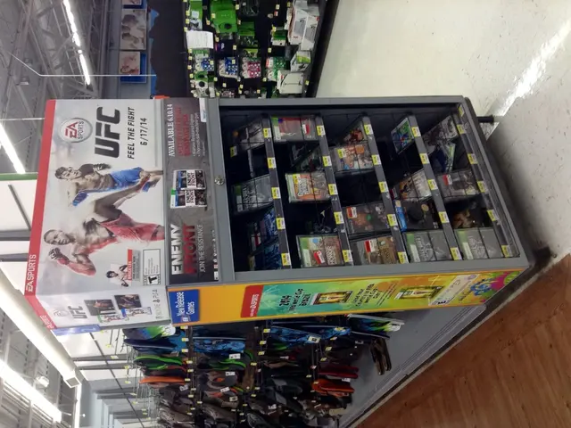 In this picture there is a store which has few objects placed in racks and there are few lights and...