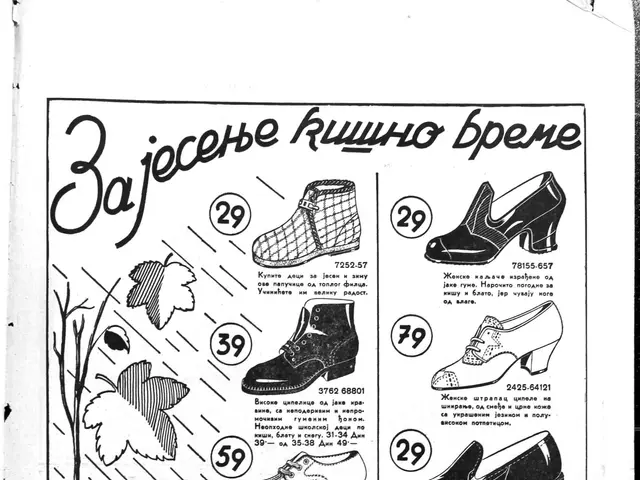 The image shows an old book with a variety of shoes on it, including a pair of footwear. The paper...