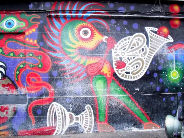 The image shows a vibrant mural on the side of a building in San Francisco, California. The mural...