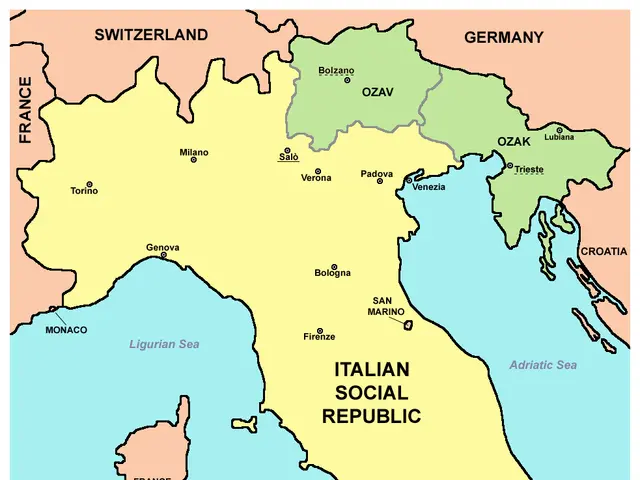 The image shows a poster with a map of the Italian Social Republic, with text at the bottom. The...