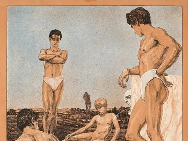 The image shows a poster advertising a swimming pool in the city of Aschersleben, Germany. It...