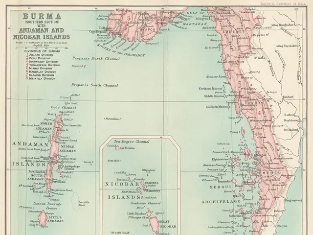 The image shows a paper with a map of Burma and Andaman and Nicobar Islands. The map is detailed...