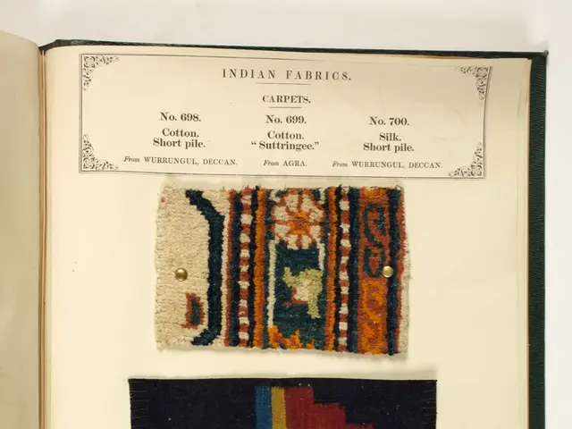 The image shows an open book with a variety of colorful carpets on it, along with some text written...