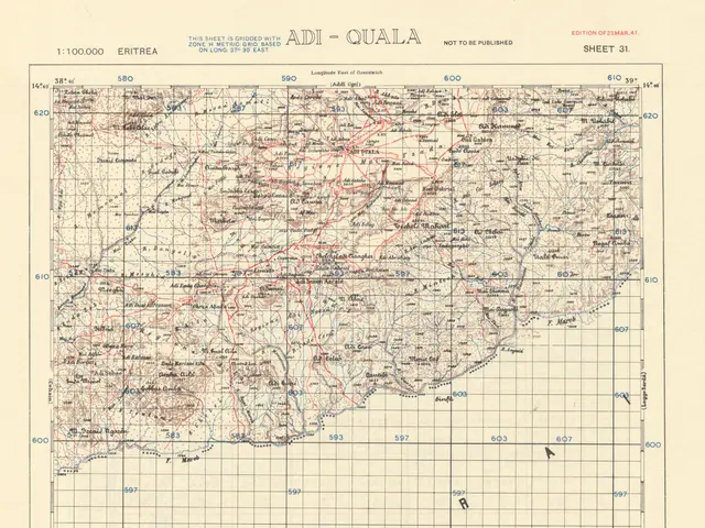 The image shows an old topographic map of the state of Queensland, Australia. It is a paper map...