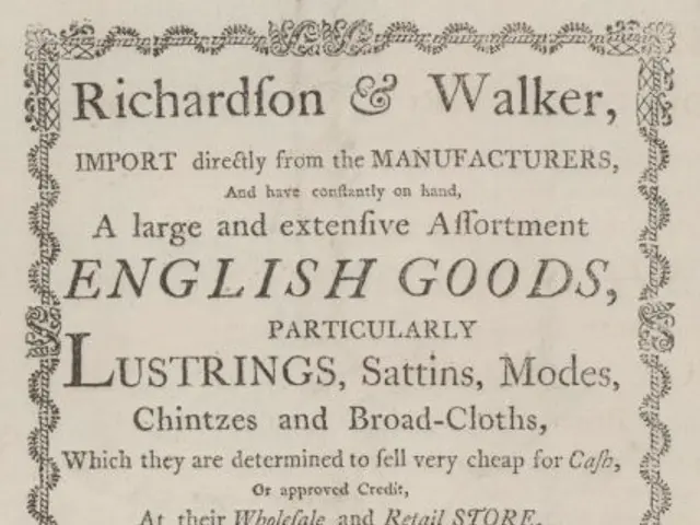 The image shows an advertisement for Richardon & Walker's English Goods, particularly lustrings,...