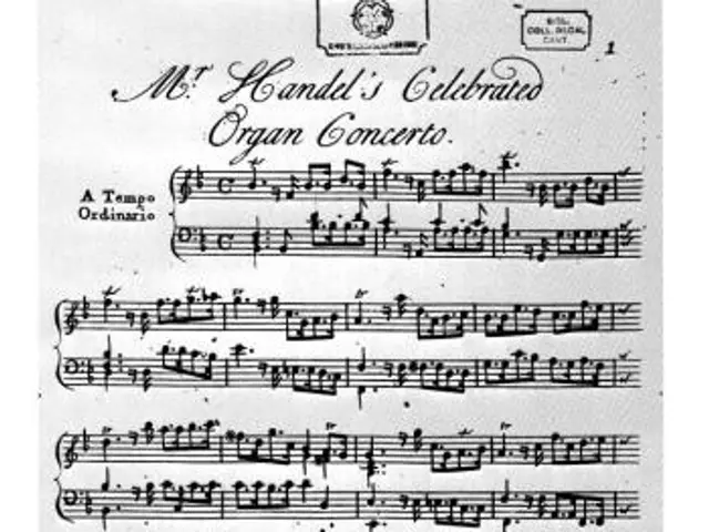 The image shows a sheet of music with the words "Mr. Handel's Celebrated Organ Concerto" written in...