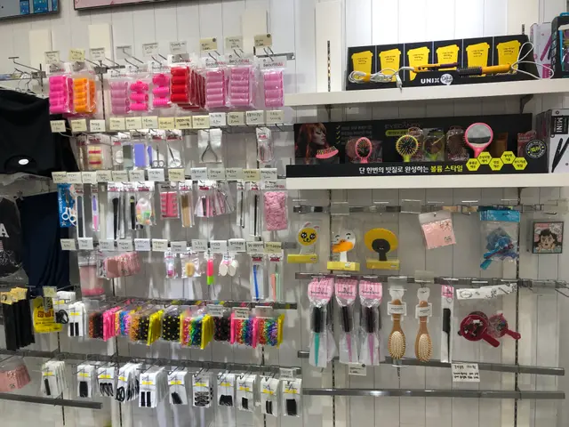 The image shows a store with a display case filled with lots of different types of hair...