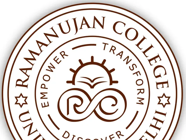 The image shows the logo of the Ramanujan College, which is a university of Delhi. The logo...