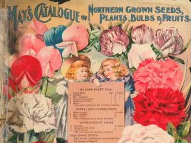 The image shows an old book with a variety of flowers on it, along with text that reads "Mays...