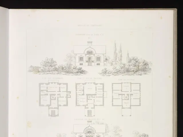 The image shows an open book with a drawing of a house on it, surrounded by trees and plants. The...