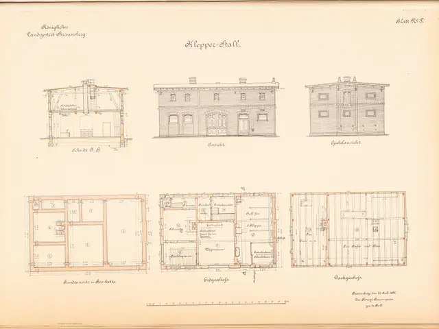 The image shows an old book with a drawing of a building on it. The building is a Kleppes-hall,...