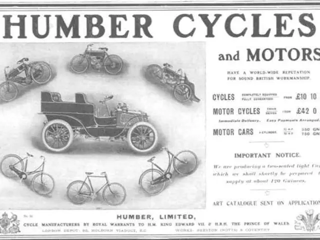 The image shows an advertisement for Humber Cycles and Motors, featuring a variety of vehicles and...