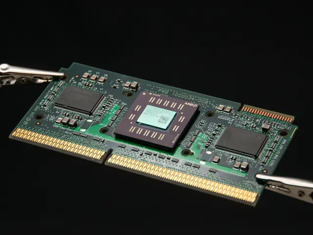 The image shows a close up of a computer motherboard with a chip attached to it, secured with a...