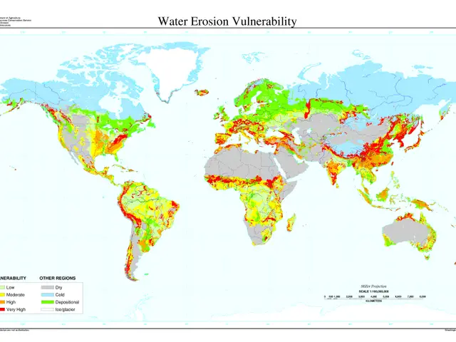 The image shows a map of the world with different colors representing the water erosion...