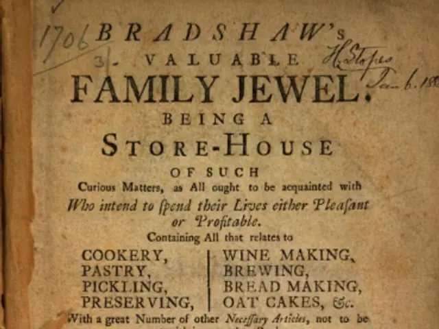 The image shows an old book with the title "Family Jewel Being a Store-House" written on it. The...