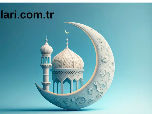 The image shows an animated crescent moon with a mosque in the background and the words "Ramadan...