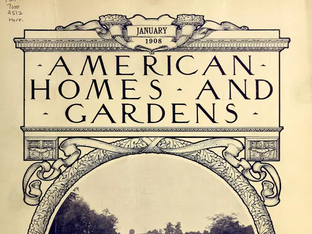 The image shows an old book with a picture of a landscape featuring trees, water, animals, and the...