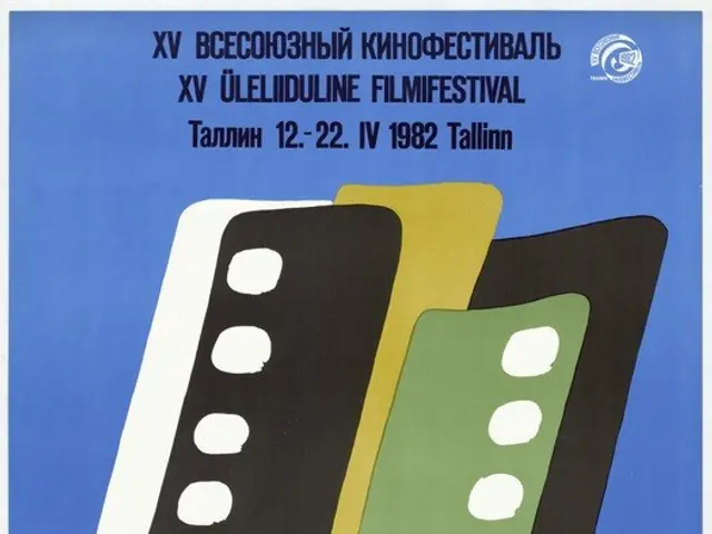 The image shows a poster for the 1982 Tallinn Film Festival, featuring a blue background with text...