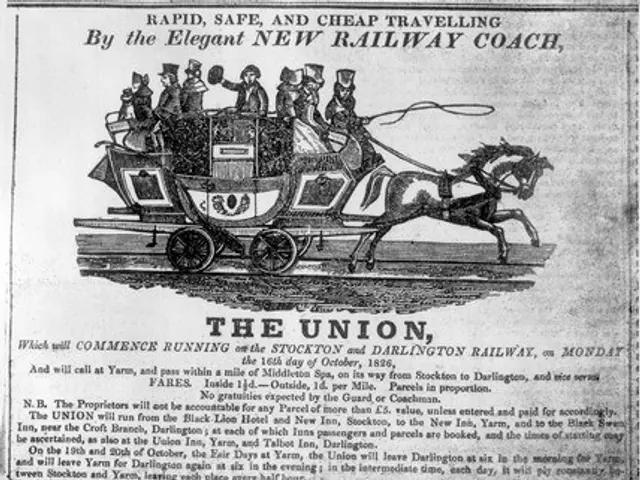 The image shows an old newspaper advertisement for the Union, featuring a horse-drawn carriage with...