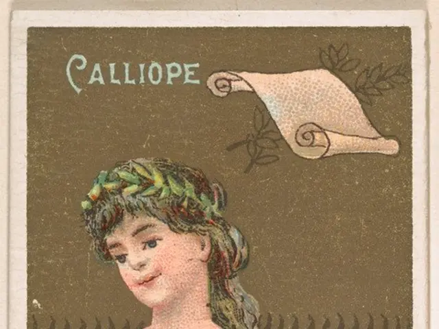 The image shows a woman playing a musical instrument, with the words "Muse of the Heroic Song"...