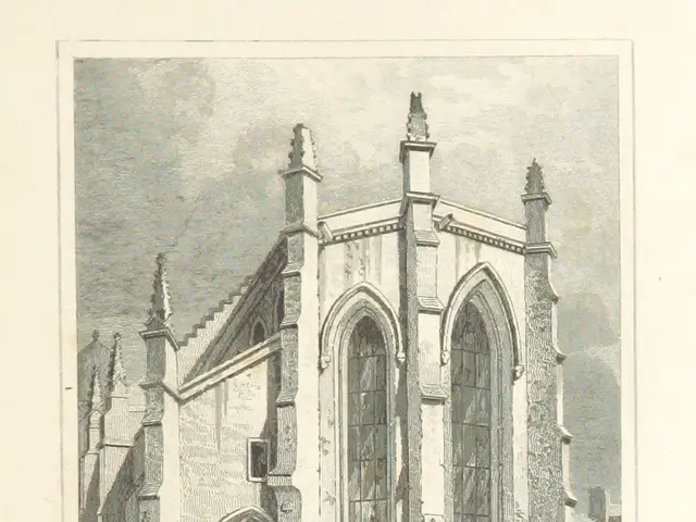 The image shows Trinity College Church in Edinburgh, with a few people standing in front of it. At...