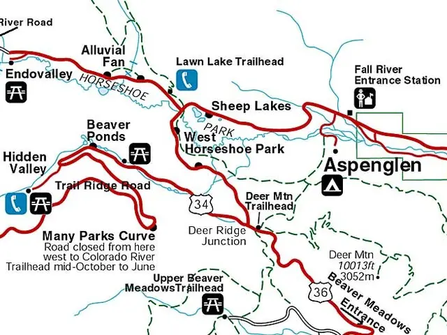 The image shows a map of the Aspen Trail in Colorado, with text and symbols indicating the various...