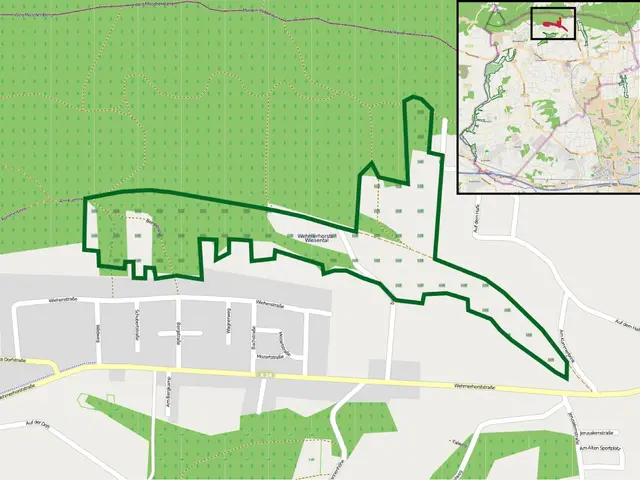 The image shows a map of a city with a green area indicating the location of the proposed site. The...