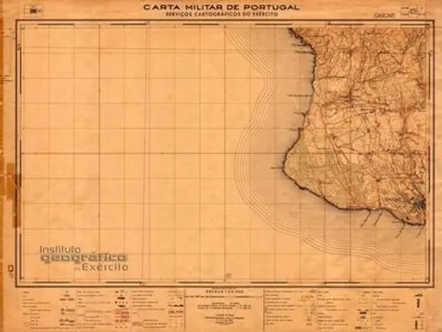 The image shows an old map of Portugal on a piece of paper. The map is detailed and shows the...