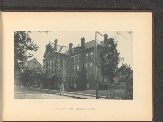 The image shows an old ladies' home in Fletcher Street, with a few trees in the foreground and a...