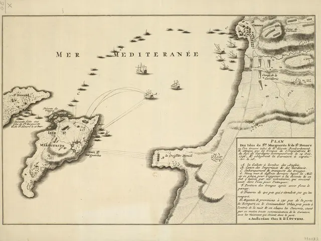 The image shows a paper with a map of the Mediterranean Sea, with boats in the water and text...