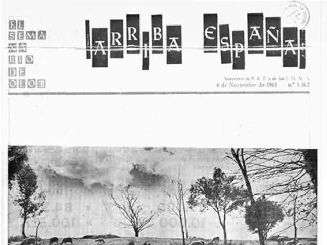 The image shows a black and white photo of a herd of sheep grazing in a field surrounded by trees....