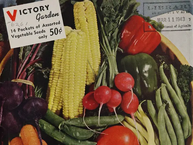 The image shows a poster of a bowl filled with a variety of vegetables, including carrots, corn,...