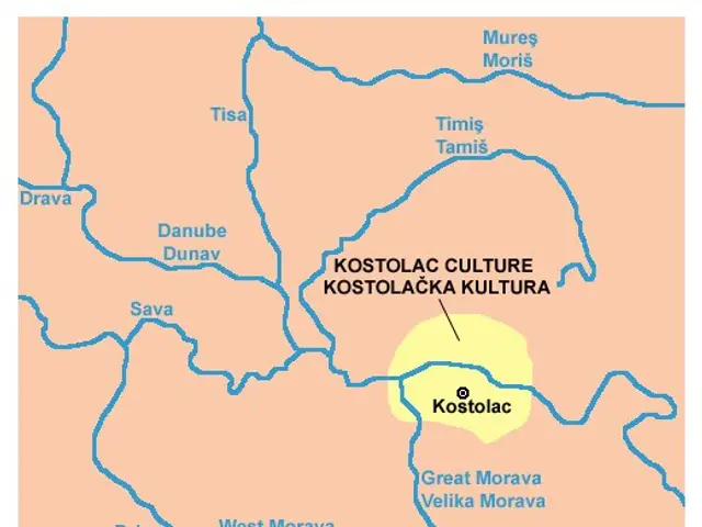 The image shows a poster with a map of the Copper Age Kostolac Culture in the Czech Republic. The...