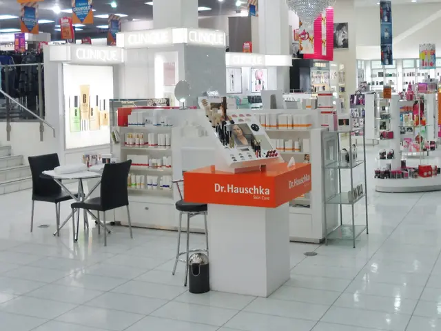 The image shows a store filled with lots of different types of cosmetics, including bottles, boxes,...