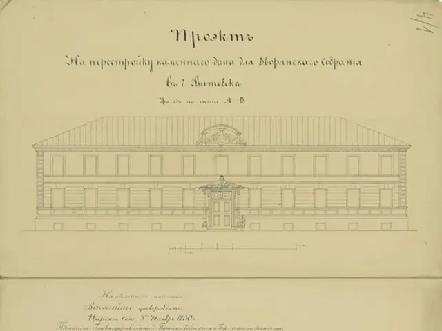 The image shows a page from a book with a drawing of a plan of a building, which appears to be the...