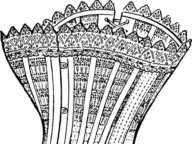 The image shows a black and white drawing of a corset with the words "Warner's 617" written on it....